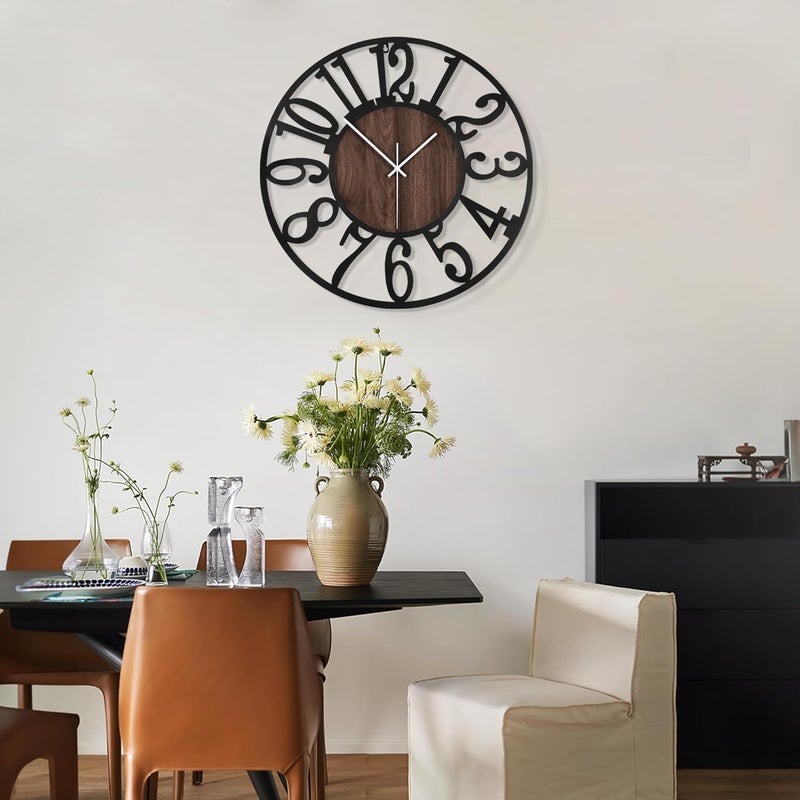 LEIKE Large Wall Clocks,Silent,Non Ticking,Battery Operated Small Vintage Round Modern Wood Wall Clock for Living Room, Bedroom,Kitchen,Farmhouse,Office Decor-13.5 Inch(Black-Arabic Number) - Image 5